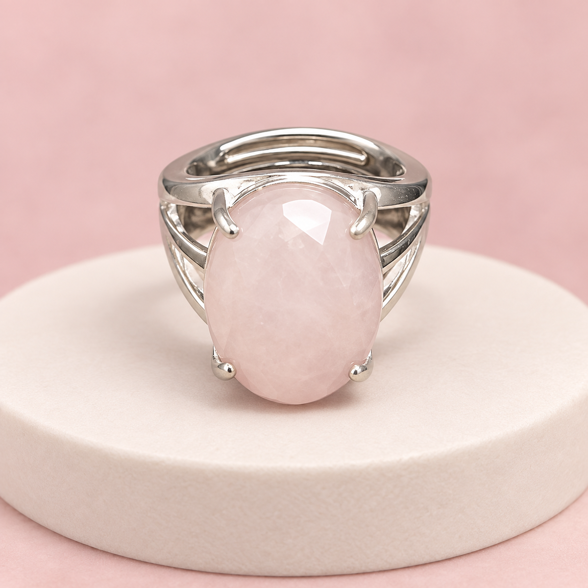 Rose Quartz Oval Stone Ring for Men & Women – Pink Crystal Gemstone Ring