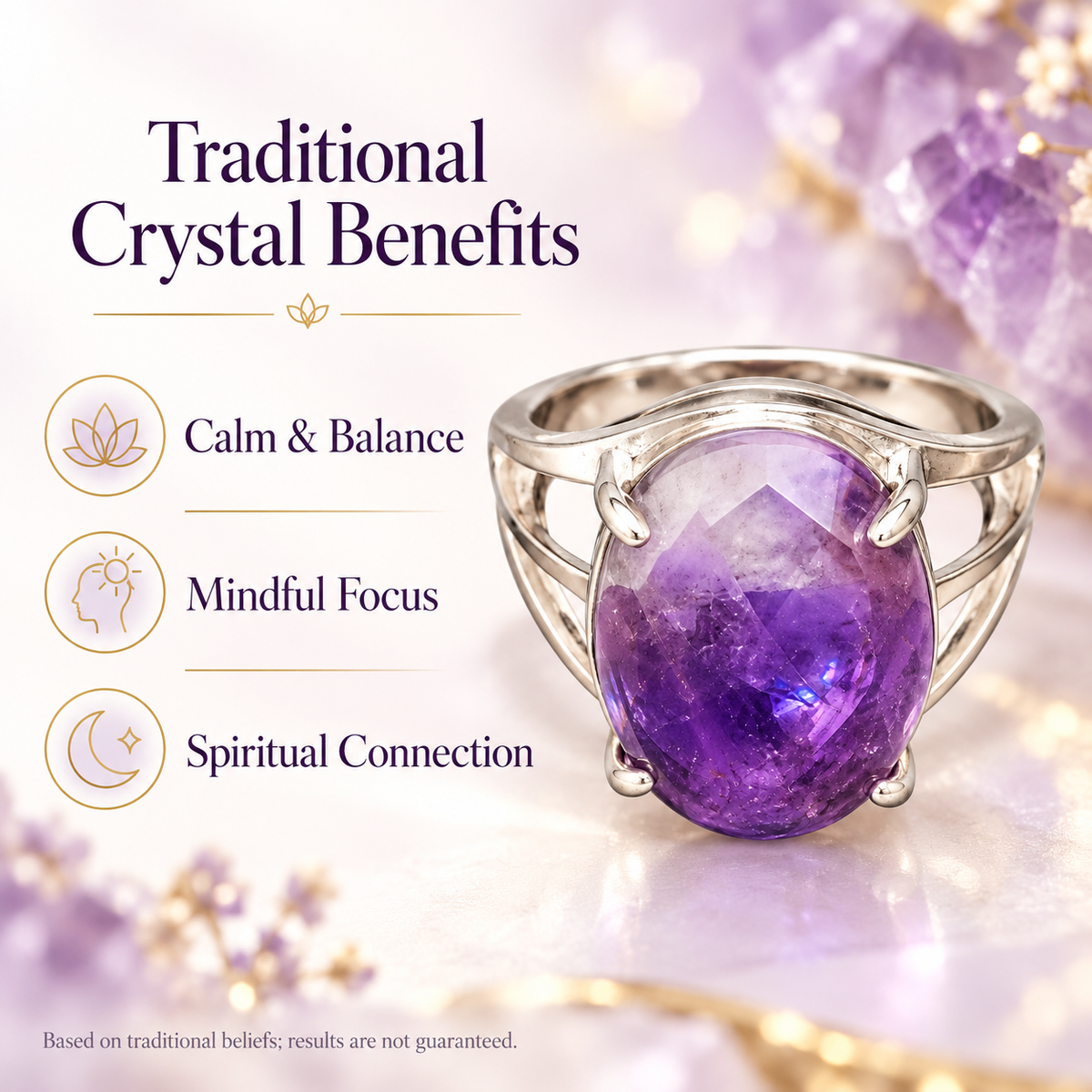 Amethyst Oval Stone Ring for Aquarius (Kumbh Rashi) – Purple Crystal Gemstone Ring for Men & Women