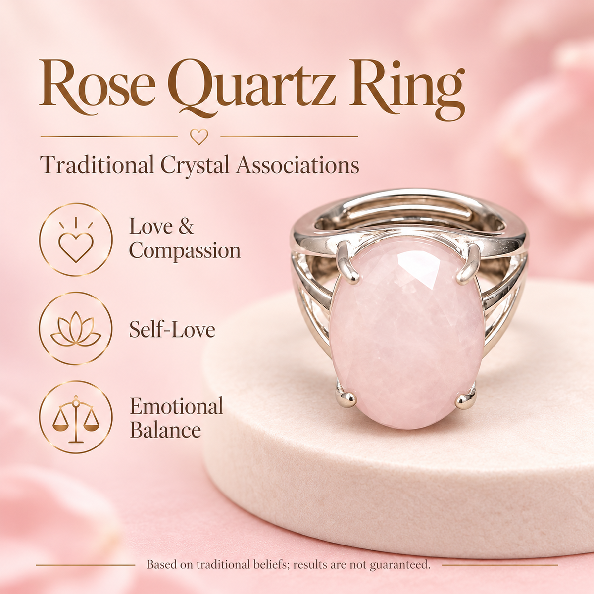 Rose Quartz Oval Stone Ring for Men & Women – Pink Crystal Gemstone Ring
