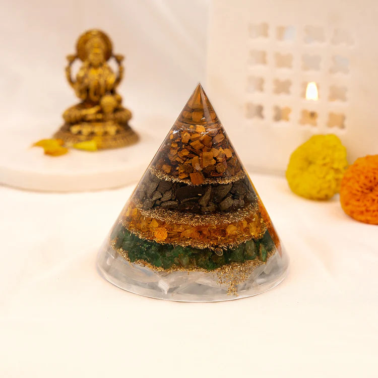 Conical Dhan Yog Pyramid With Selenite Base