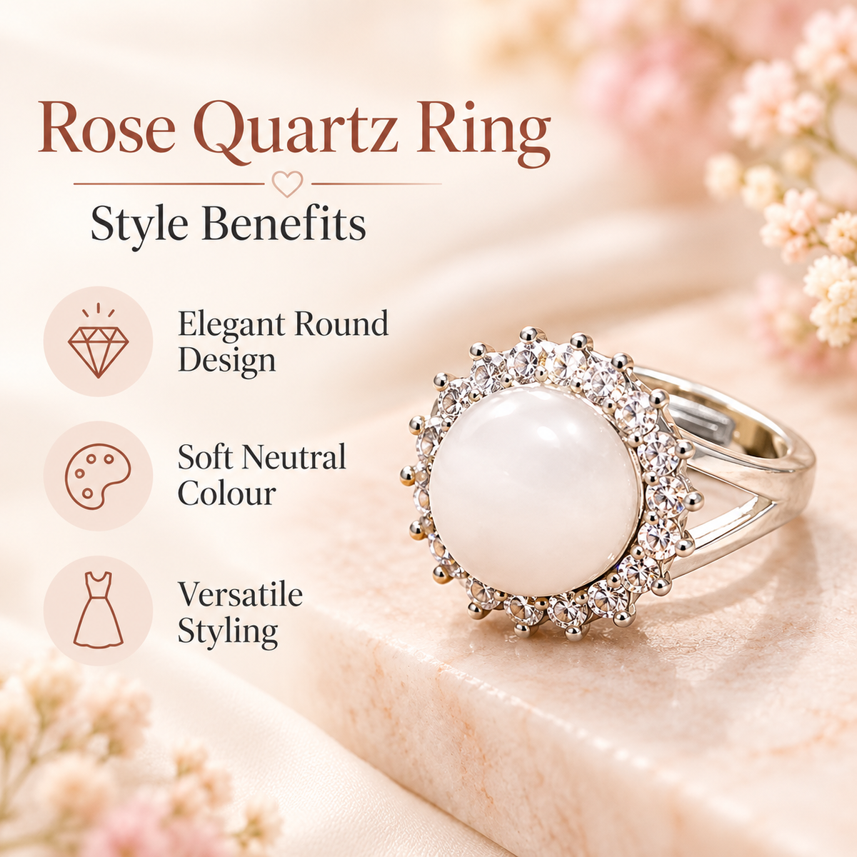 Rose Quartz Gemstone Ring with Sparkling Diamond Accents – Pink Stone Ring for Men & Women
