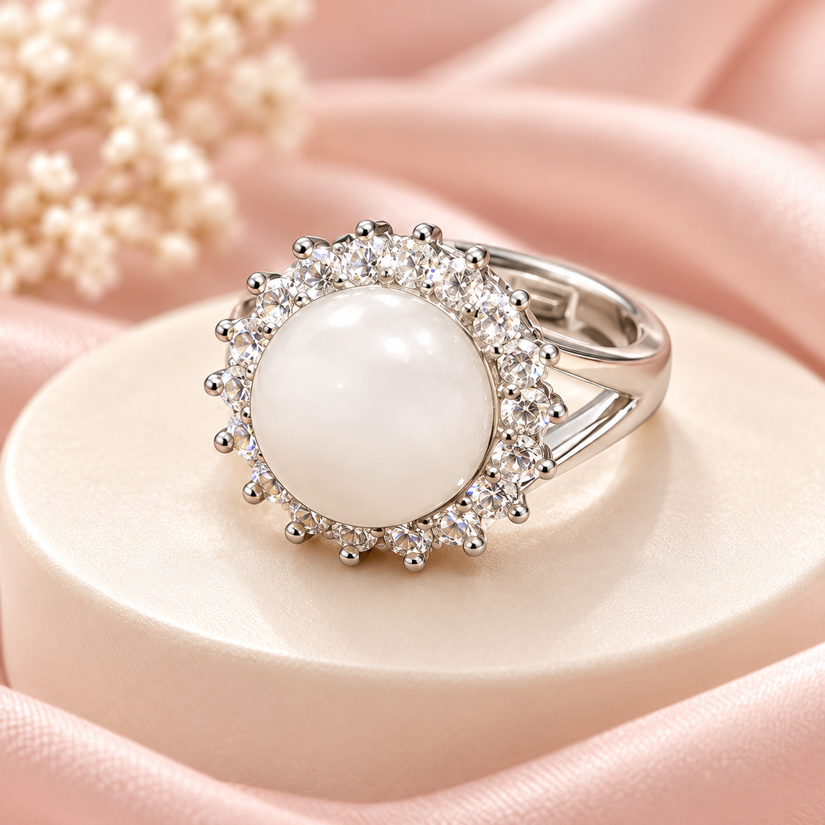 Rose Quartz Gemstone Ring with Sparkling Diamond Accents – Pink Stone Ring for Men & Women