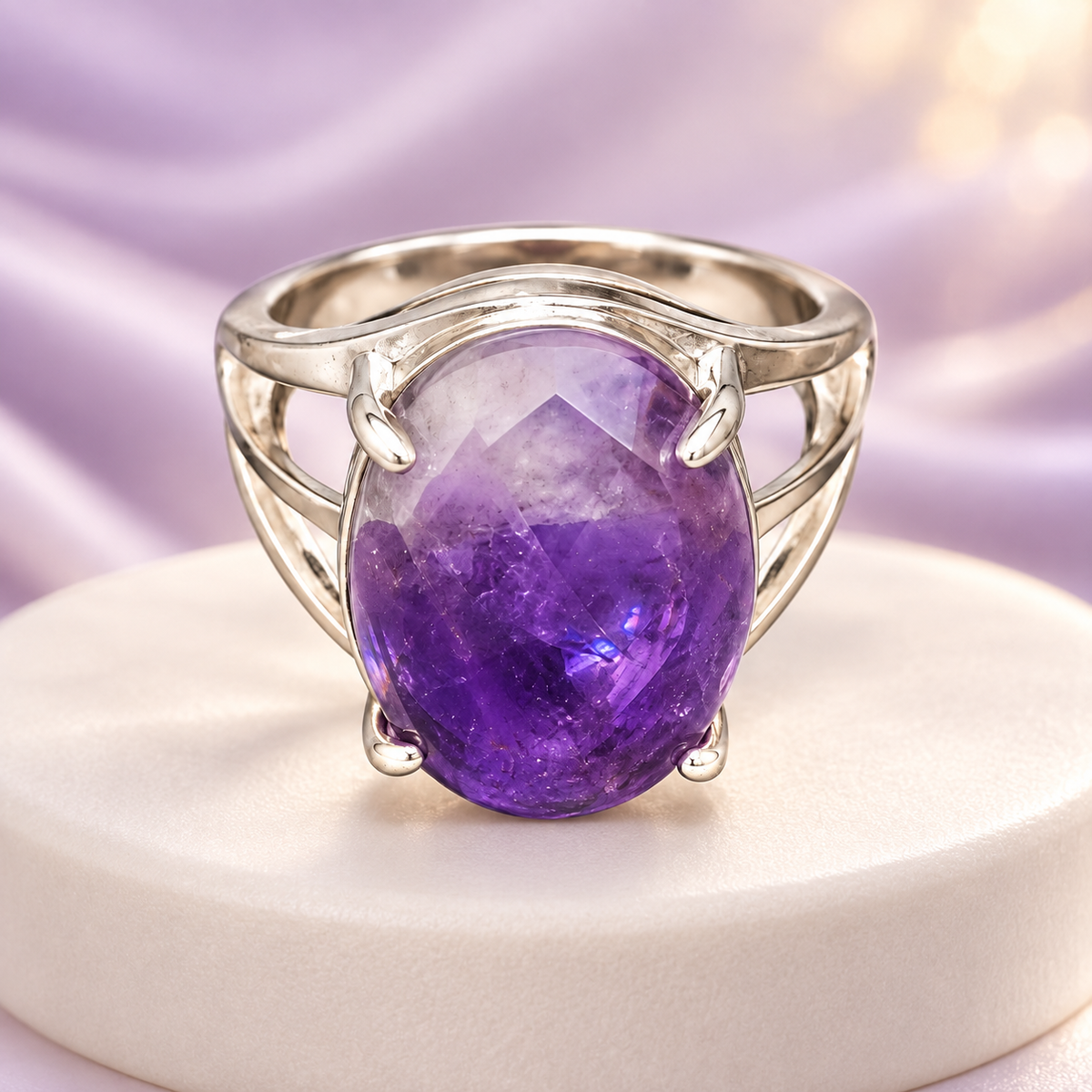 Amethyst Oval Stone Ring for Aquarius (Kumbh Rashi) – Purple Crystal Gemstone Ring for Men & Women