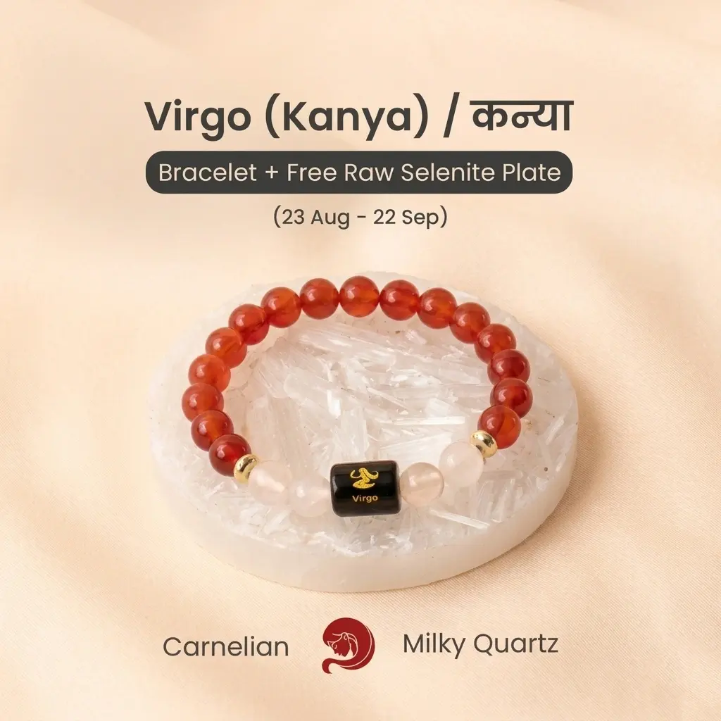 Virgo (कन्या राशि) Zodiac Carnelian & Milky Quartz Bracelet