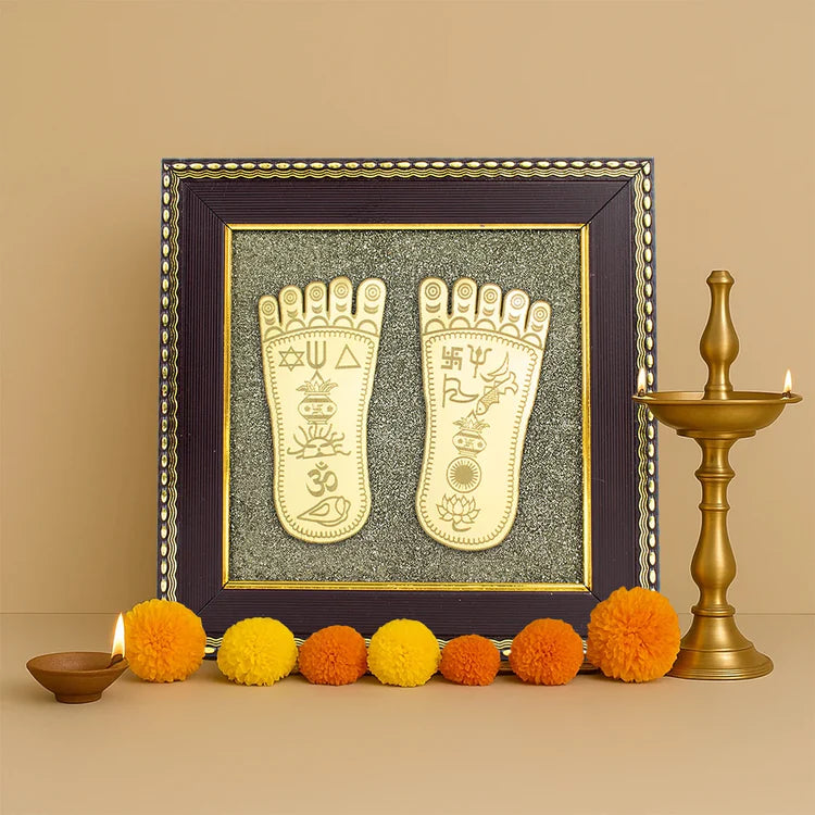 Maa Lakshmi Charan Paduka on Pyrite Frame
