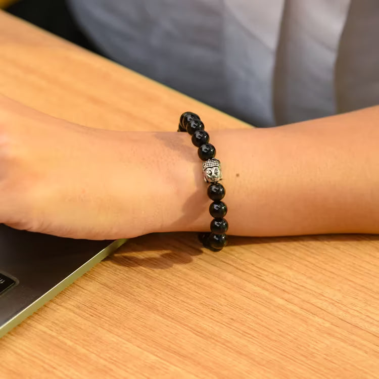 Anxiety reliever bracelet with black tourmaline for stress relief - AstroGuruji