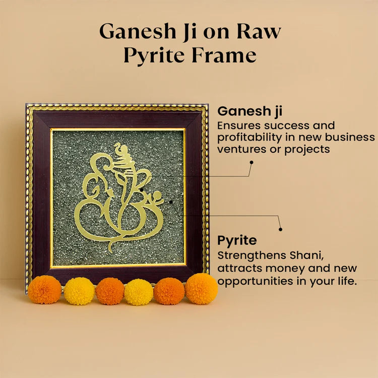 Ganesh Ji on Raw Pyrite Frame