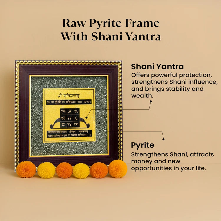 Shani Yantra on Raw Pyrite Frame