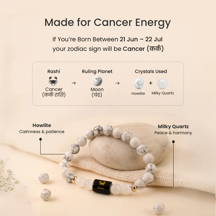 Cancer (कर्क राशि) Zodiac Howlite & Milky Quartz Bracelet
