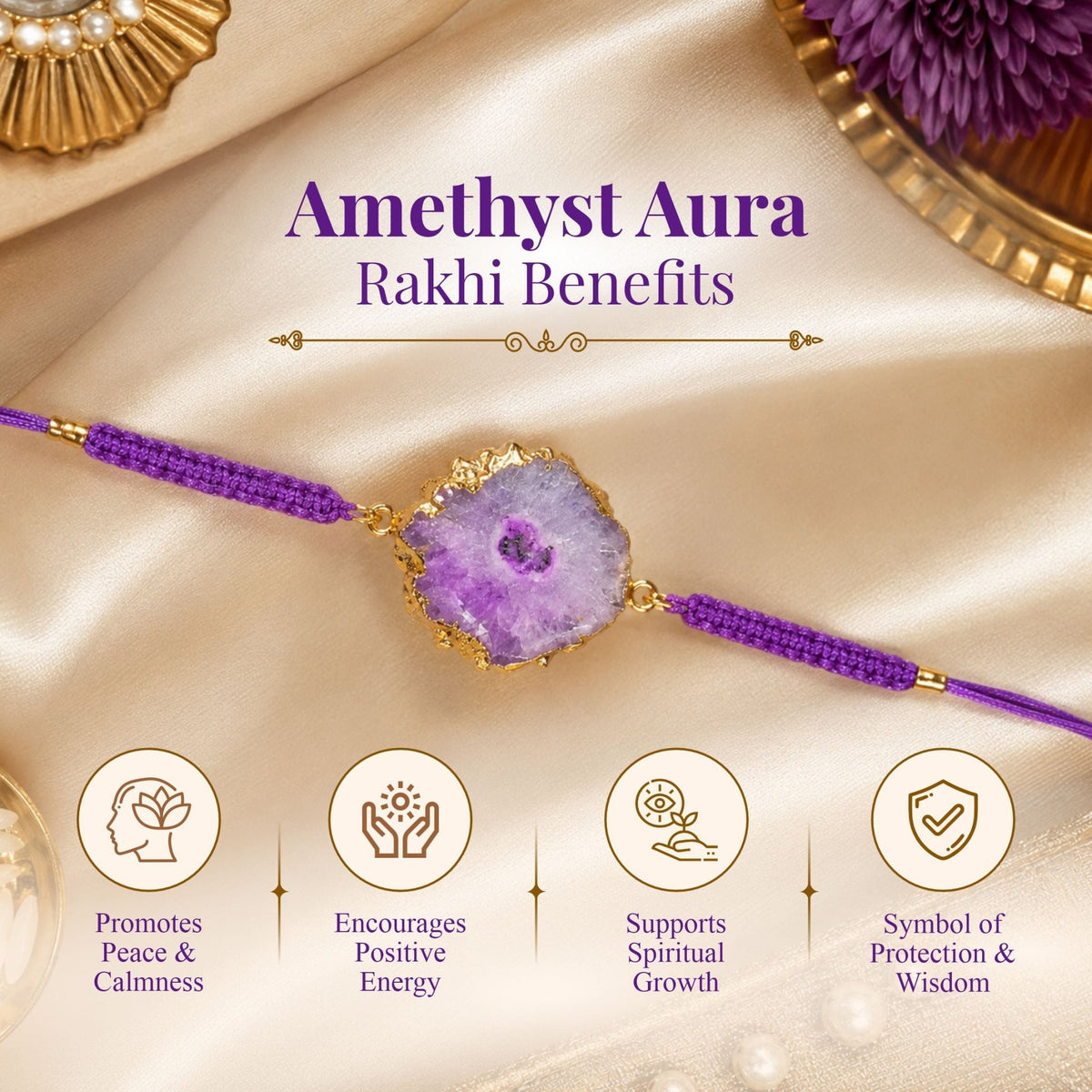 Amethyst Aura Crystal Rakhi – Healing, Protection & Positive Energy - AstroGuruji