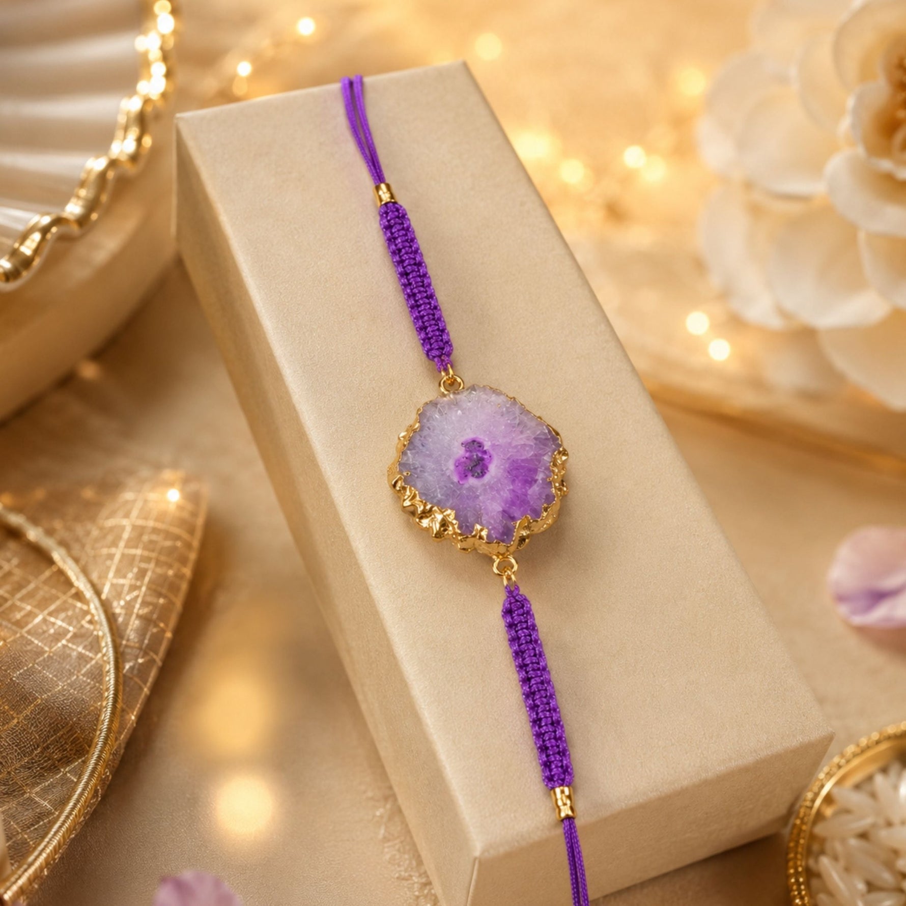 Amethyst Aura Crystal Rakhi – Healing, Protection & Positive Energy - AstroGuruji