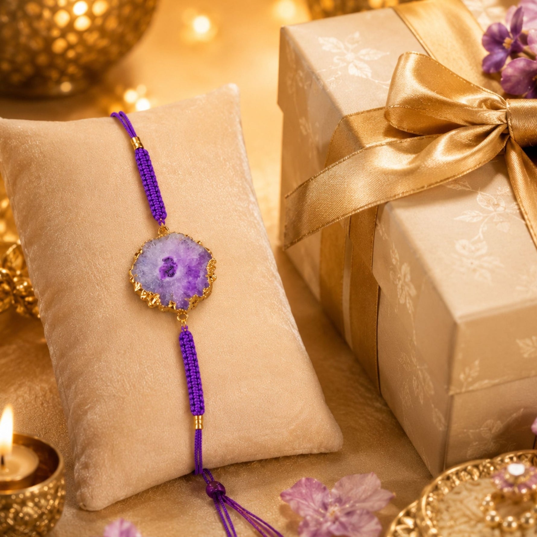 Amethyst Aura Crystal Rakhi – Healing, Protection & Positive Energy - AstroGuruji