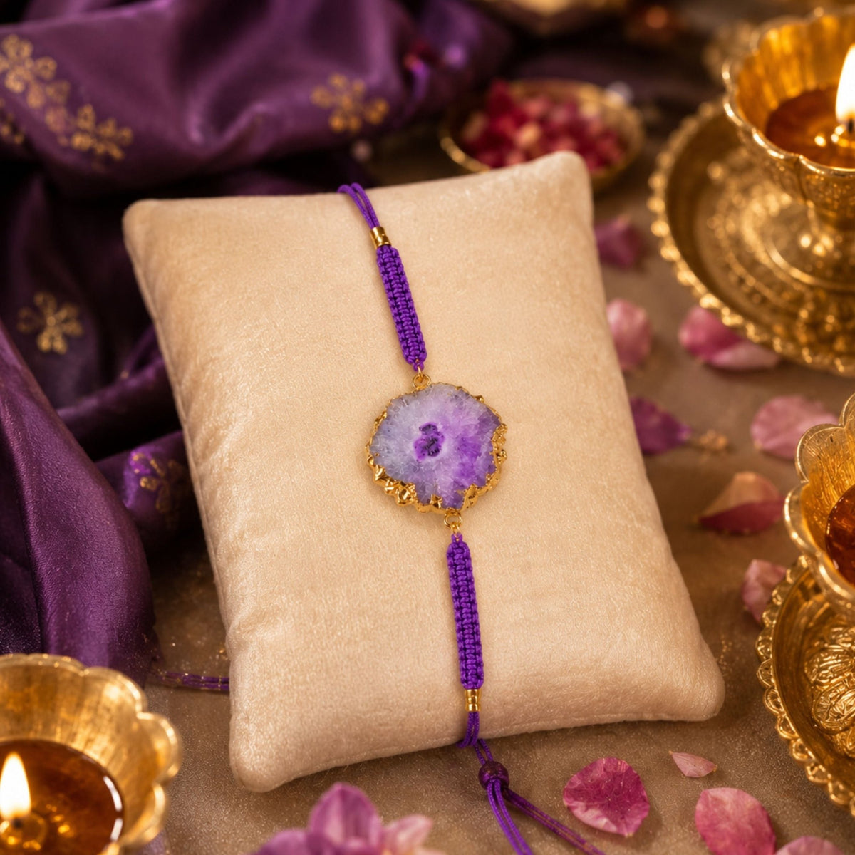 Amethyst Aura Crystal Rakhi – Healing, Protection & Positive Energy - AstroGuruji