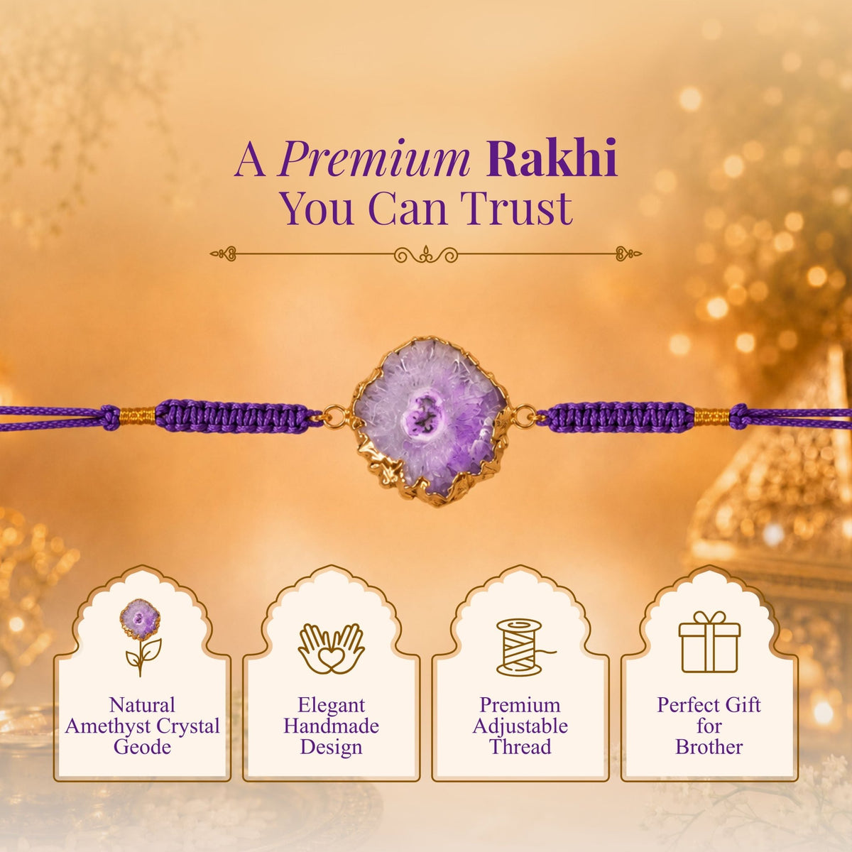 Amethyst Aura Crystal Rakhi – Healing, Protection & Positive Energy - AstroGuruji