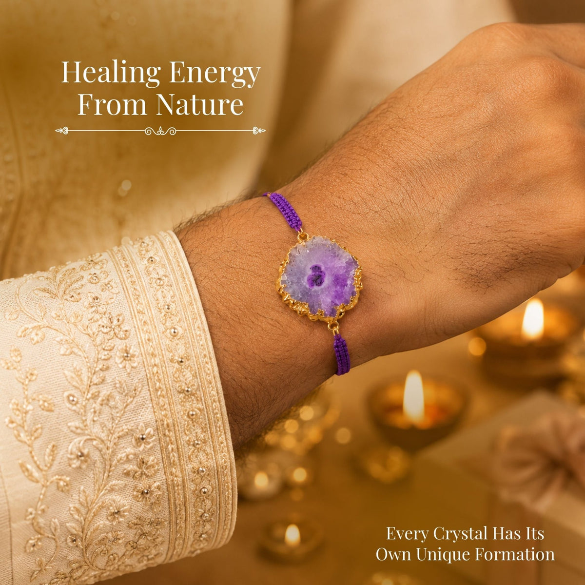 Amethyst Aura Crystal Rakhi – Healing, Protection & Positive Energy - AstroGuruji