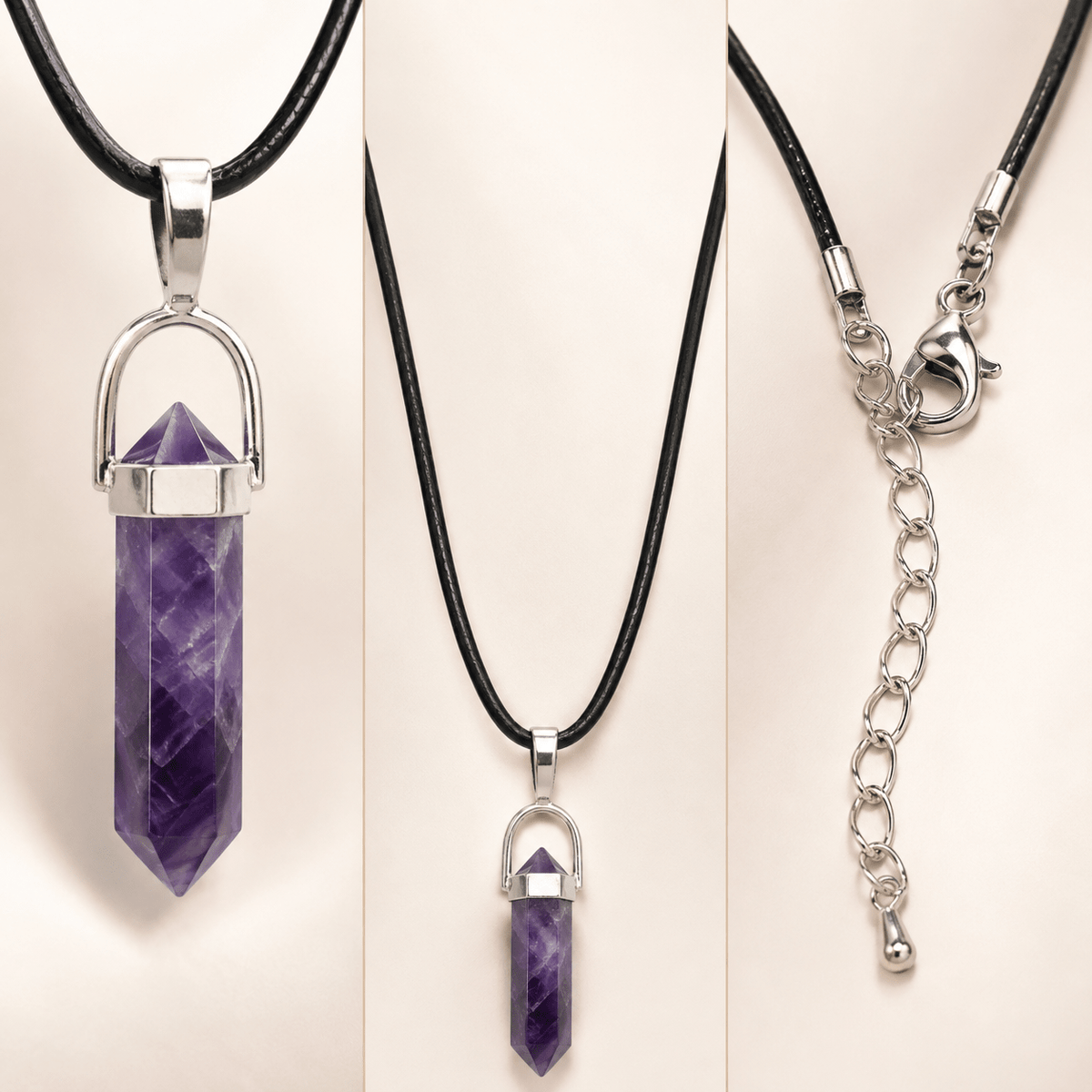 Amethyst Crystal Pencil Pendant Necklace - AstroGuruji