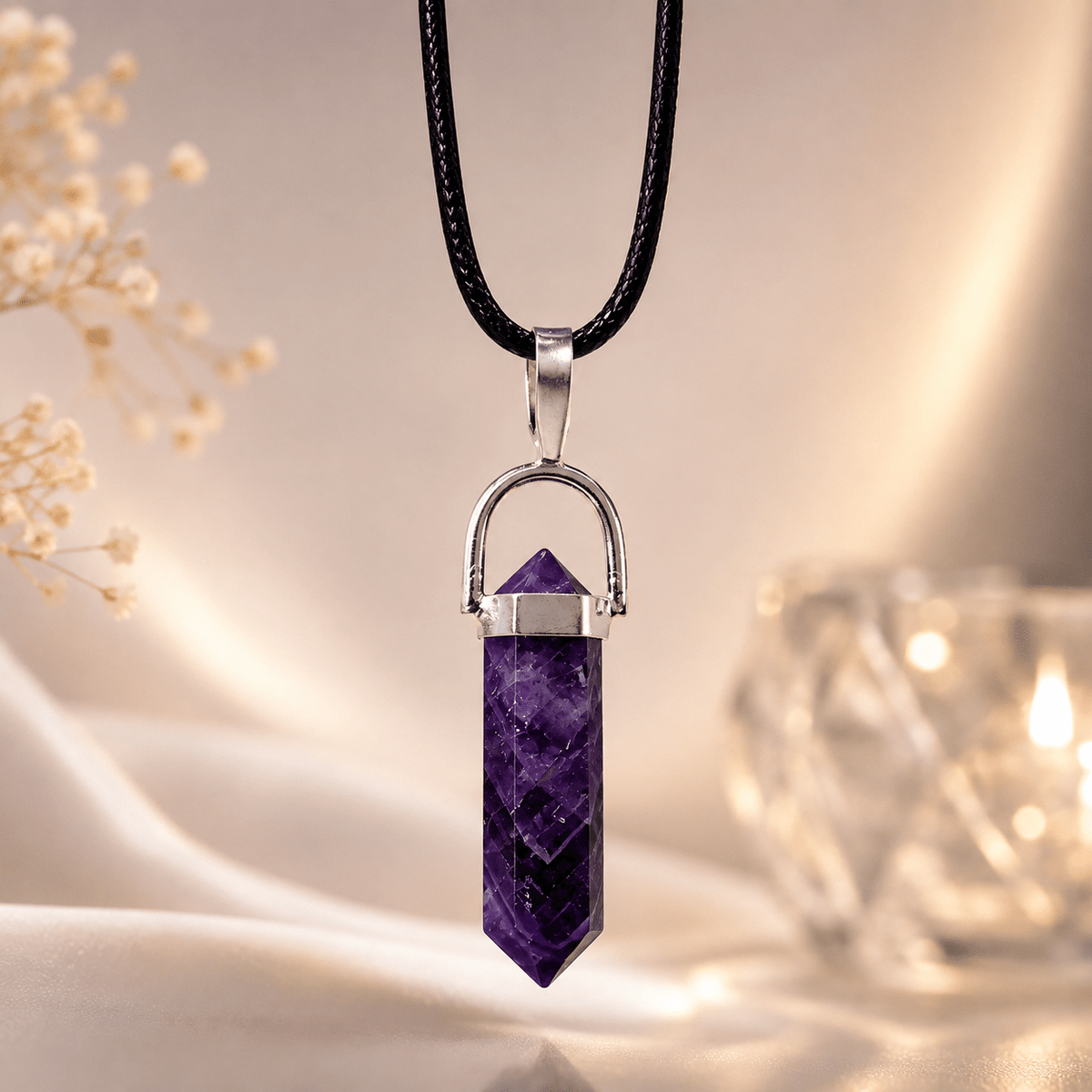 Amethyst Crystal Pencil Pendant Necklace - AstroGuruji