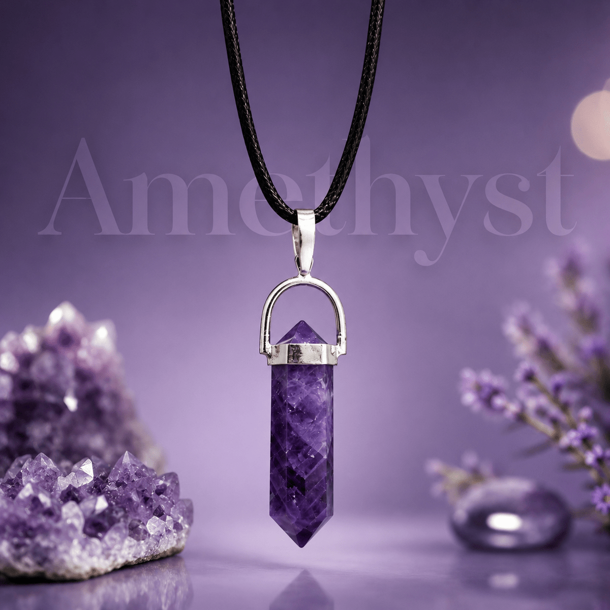 Amethyst Crystal Pencil Pendant Necklace - AstroGuruji