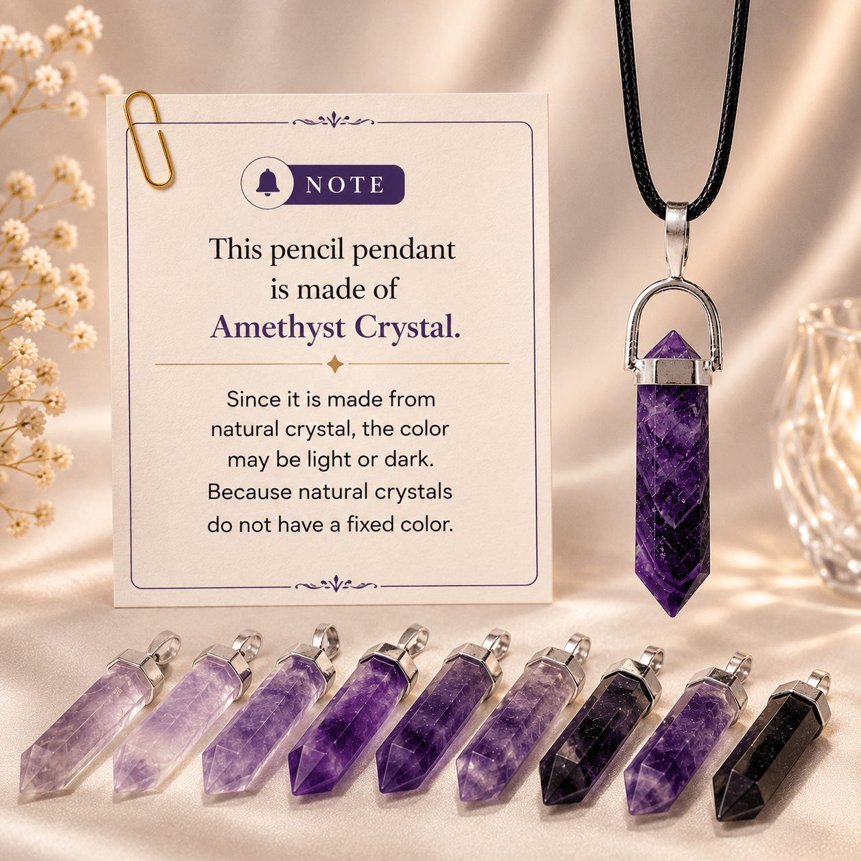 Amethyst Crystal Pencil Pendant Necklace - AstroGuruji