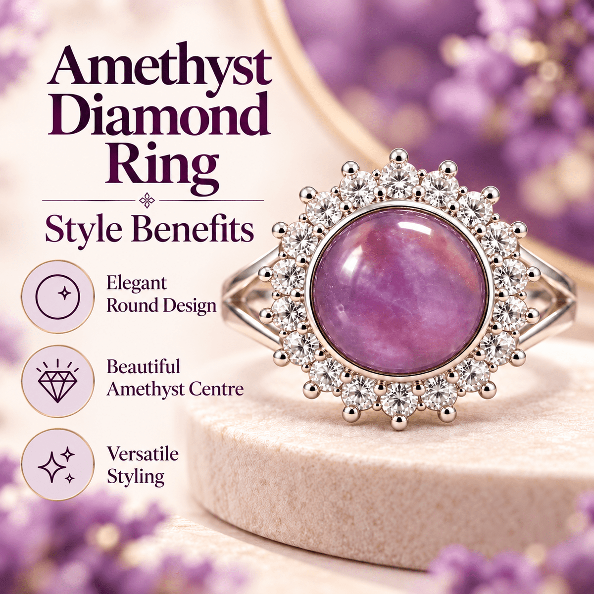 Amethyst Gemstone Ring for Kumbh Rashi (Aquarius) – Diamond Accent Ring for Men & Women - AstroGuruji