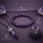 Amethyst Harmony Trio – Bracelet, Pencil Pendant & Adjustable Ring - AstroGuruji