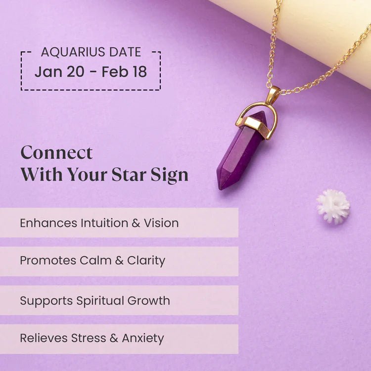 Amethyst Pencil Pendant (Kumbha Rashi) Aquarius - Astroguruji