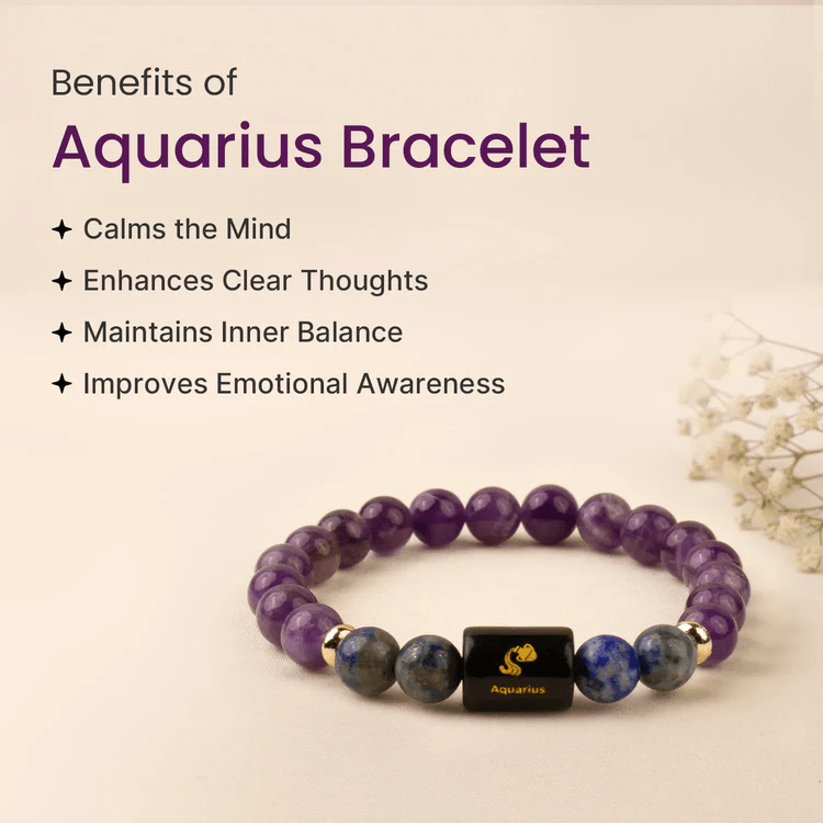 Aquarius (कुंभ राशि) Zodiac Amethyst & Lapis Lazuli Bracelet - AstroGuruji