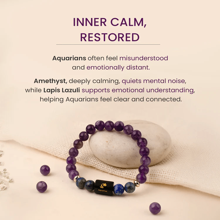 Aquarius (कुंभ राशि) Zodiac Amethyst & Lapis Lazuli Bracelet - AstroGuruji