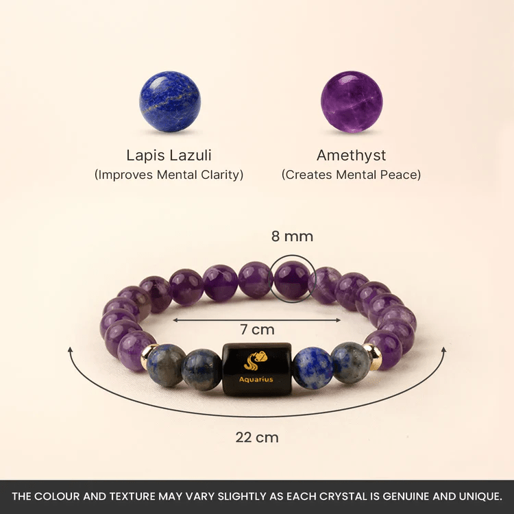 Aquarius (कुंभ राशि) Zodiac Amethyst & Lapis Lazuli Bracelet - AstroGuruji