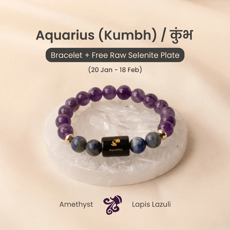 Aquarius (कुंभ राशि) Zodiac Amethyst & Lapis Lazuli Bracelet - AstroGuruji