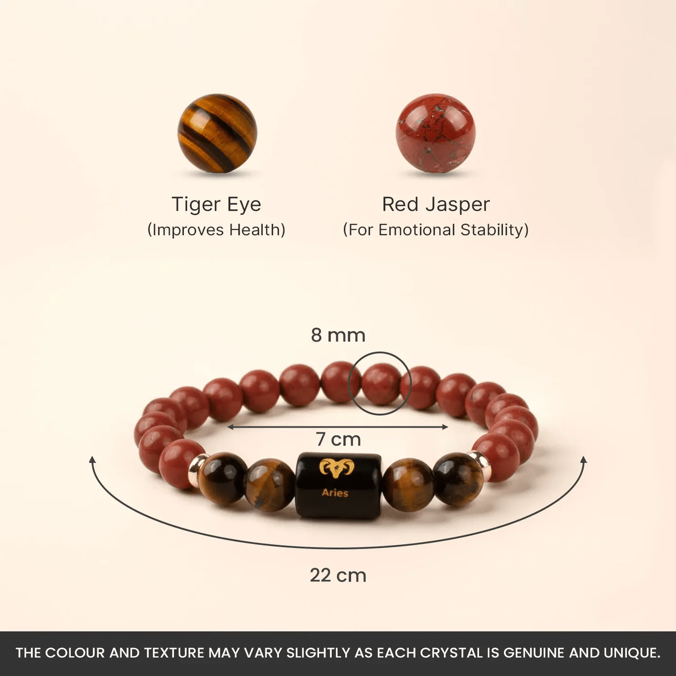 Aries (मेष राशि) Zodiac Red Jasper & Tiger Eye Bracelet - AstroGuruji
