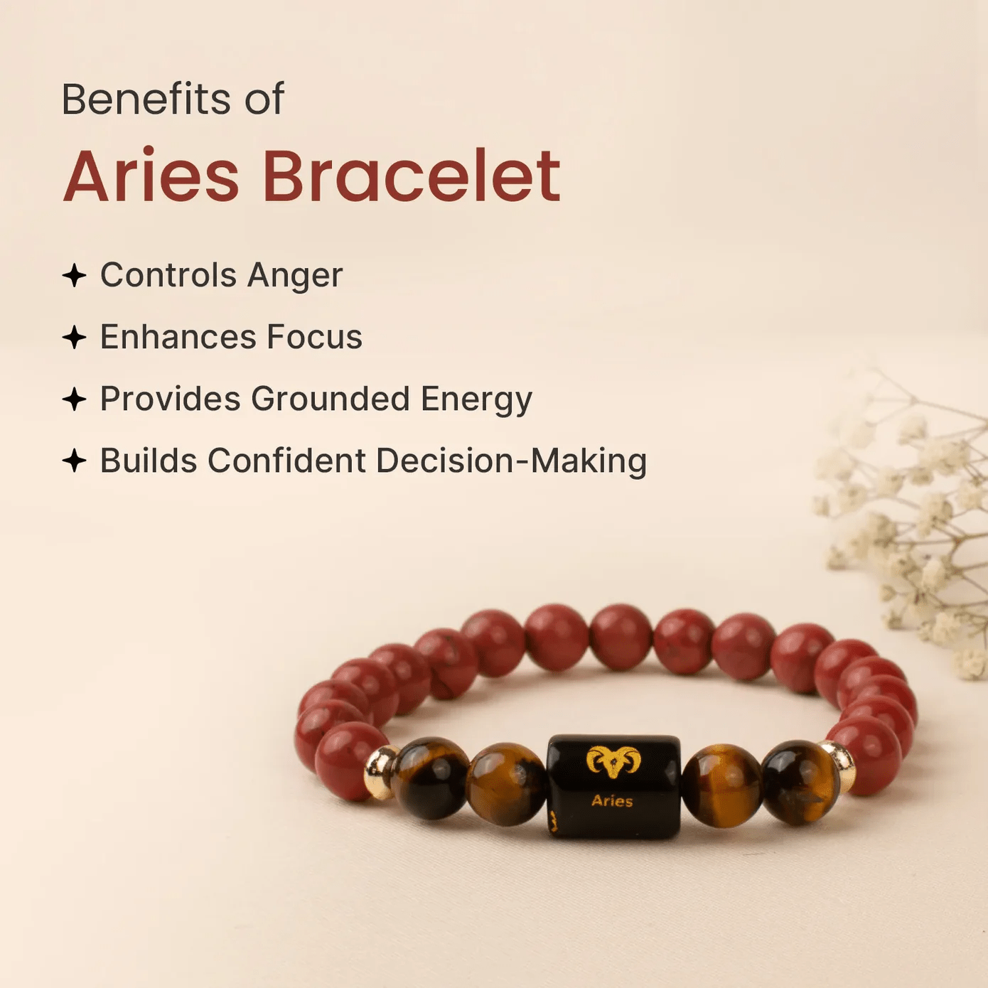 Aries (मेष राशि) Zodiac Red Jasper & Tiger Eye Bracelet - AstroGuruji