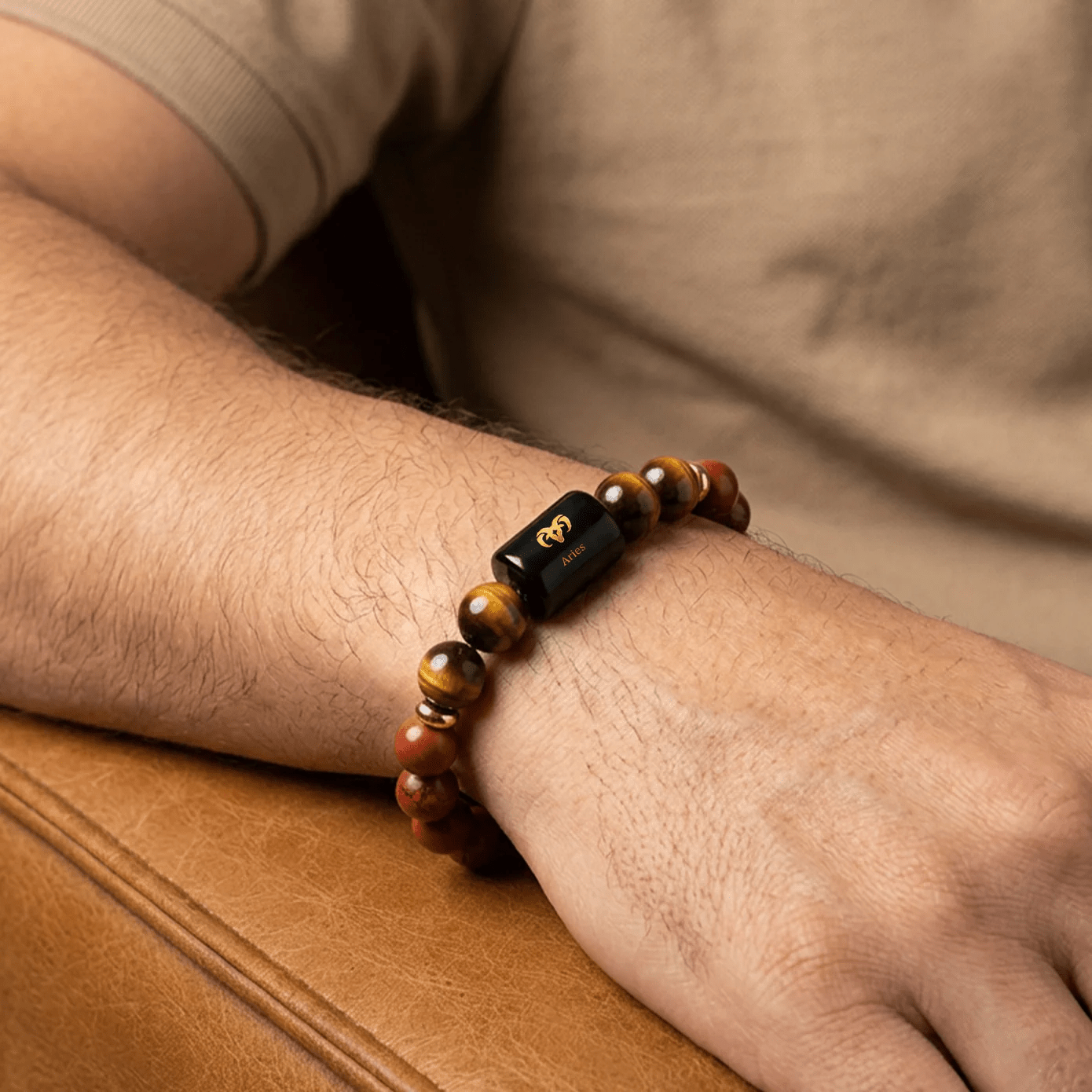 Aries (मेष राशि) Zodiac Red Jasper & Tiger Eye Bracelet - AstroGuruji