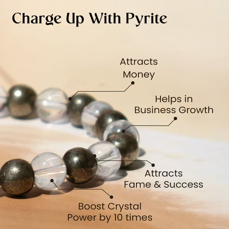 Raw Pyrite Bracelet for wealth and success with clear quartz - AstroGuruji