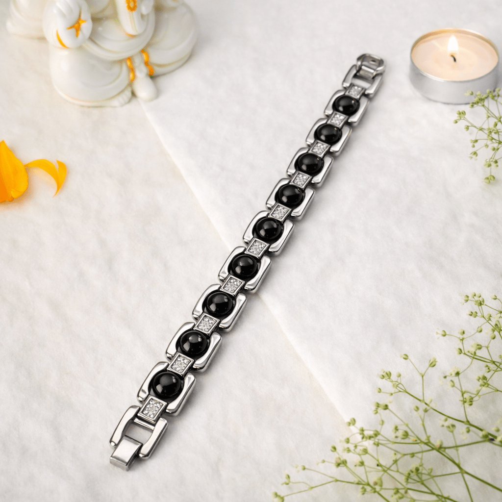 Black obsidian metal bracelet for protection and grounding - AstroGuruji