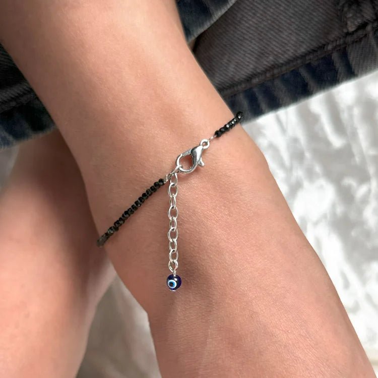 Black Tourmaline Anklet with Evil Eye Charm - Astroguruji