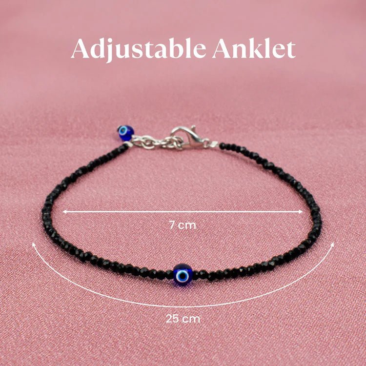 Black Tourmaline Anklet with Evil Eye Charm - Astroguruji