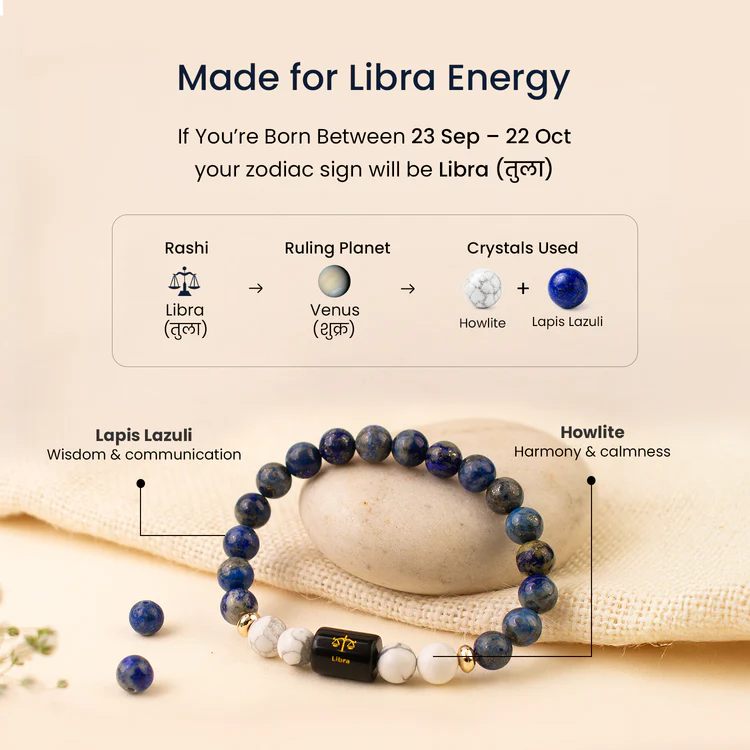 Libra (तुला राशि) Zodiac Lapis Lazuli & Howlite Bracelet