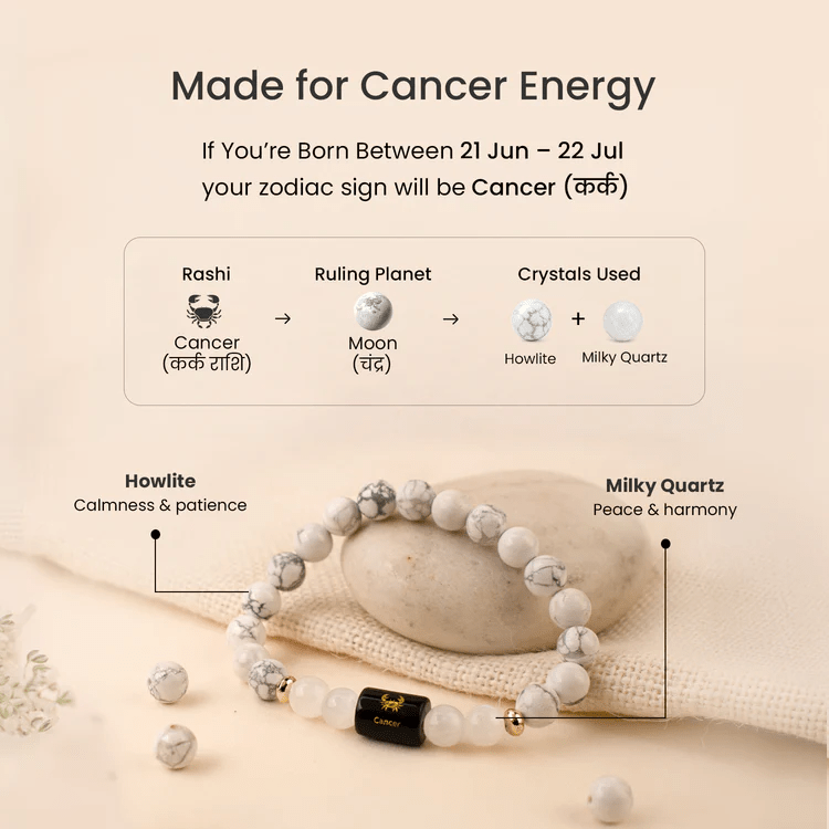 Cancer (कर्क राशि) Zodiac Howlite & Milky Quartz Bracelet - AstroGuruji