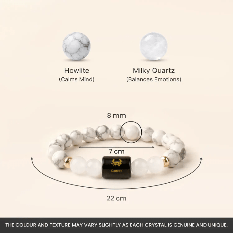 Cancer (कर्क राशि) Zodiac Howlite & Milky Quartz Bracelet - AstroGuruji