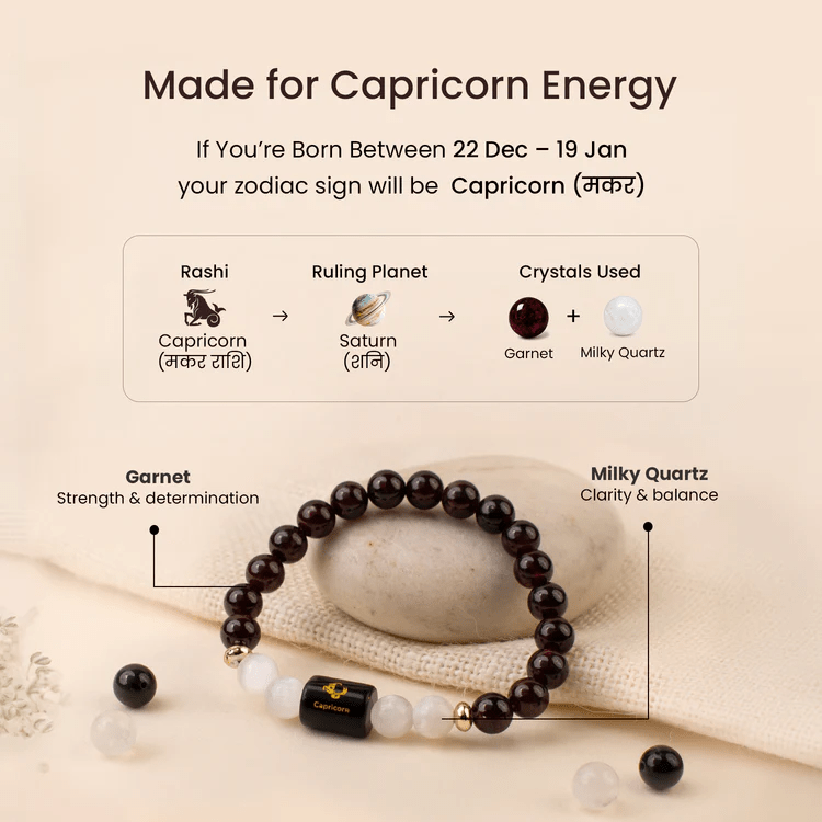 Capricorn (मकर राशि) Zodiac Garnet & Milky Quartz Bracelet - AstroGuruji
