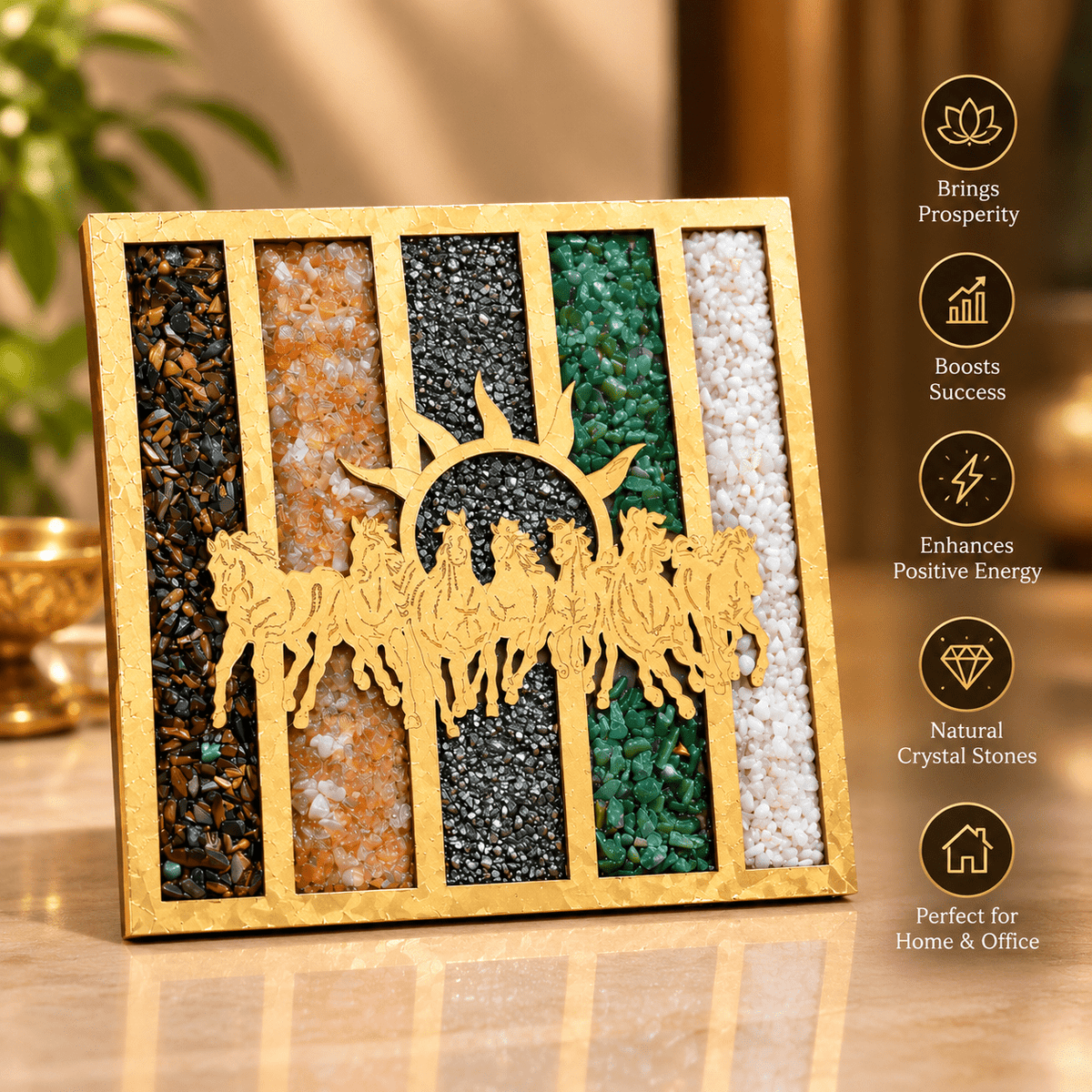 Dhanyog 7 Horse Frame – Premium Golden Vastu Wall Decor for Wealth, Success & Positive Energy - AstroGuruji