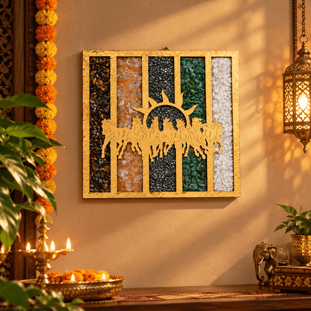Dhanyog 7 Horse Frame – Premium Golden Vastu Wall Decor for Wealth, Success & Positive Energy - AstroGuruji