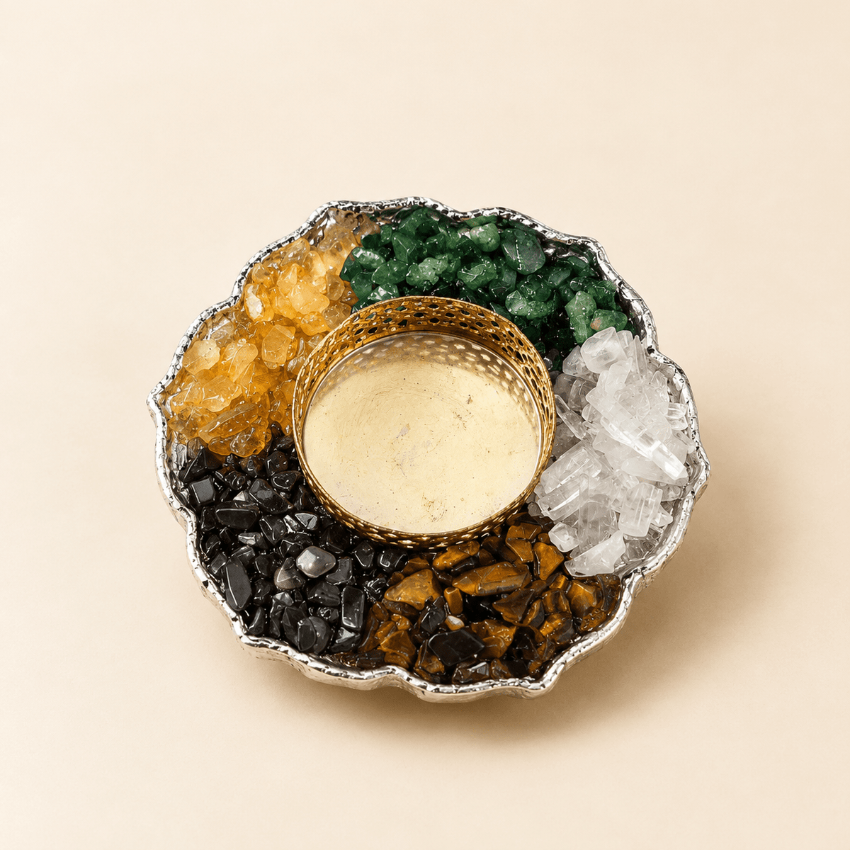 Dhanyog Divo – 5 Natural Crystal Stone Diya Holder for Pooja, Home Decor & Gifting - AstroGuruji