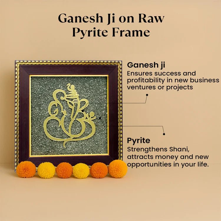 Ganpati frame with pyrite for prosperity