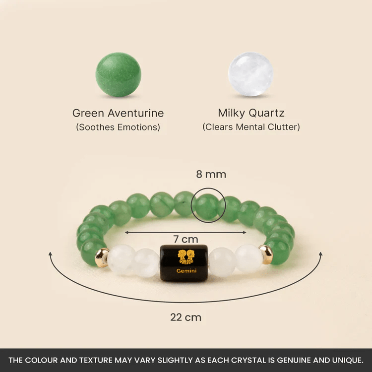 Gemini (मिथुन राशि) Zodiac Green Aventurine & Milky Quartz Bracelet - AstroGuruji