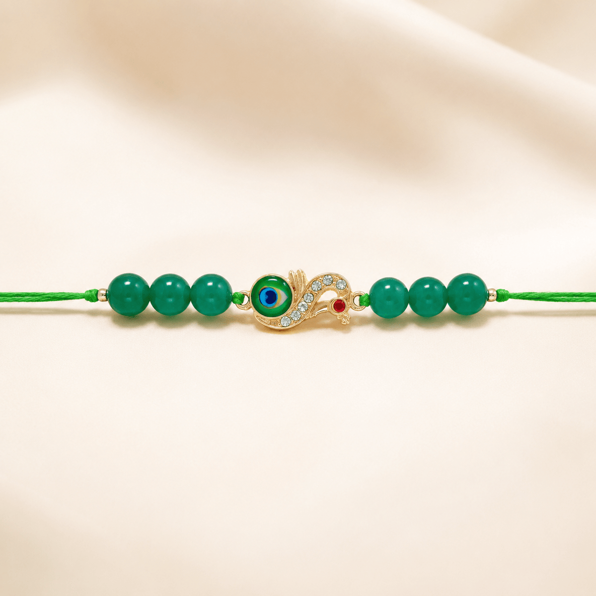 Green Aventurine Peacock Rakhi with Crystal Stones - AstroGuruji