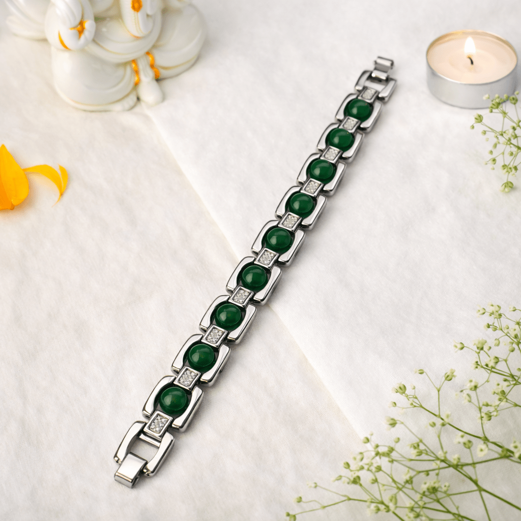 Green jade metal bracelet for prosperity and positive energy - AstroGuruji