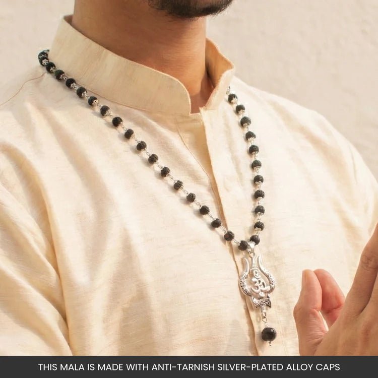 Karungali Mala with Om Shiva Trishul Pendant - Astroguruji