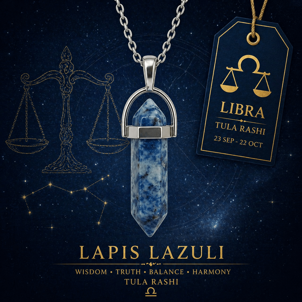 Lapis Lazuli Pencil Pendant (Tula Rashi) Libra - AstroGuruji